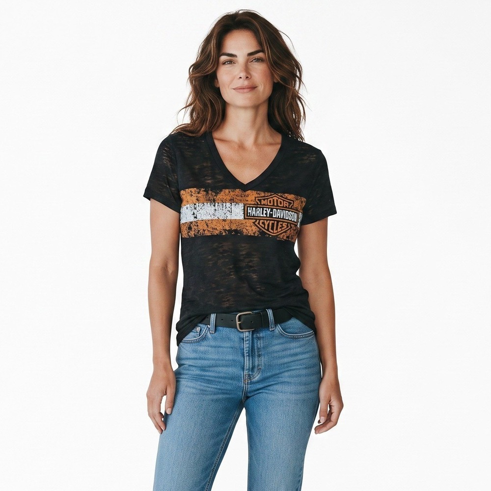 Harley Davidson Burnout V Neck Tee Womens XL Made USA 2011 Colorado Biker